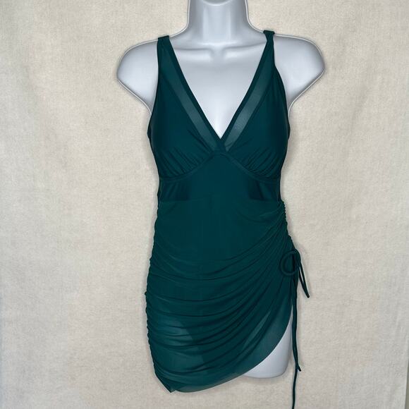 Blooming Jelly Teal Mesh Sarong One-Piece Swimsuit – Size Small - Picture 6 of 12
